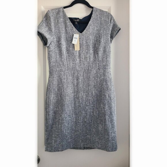 Banana Republic Dress Womens 10 Blue White Tweed Short Sleeve Sheath Career Chic - Picture 1 of 10